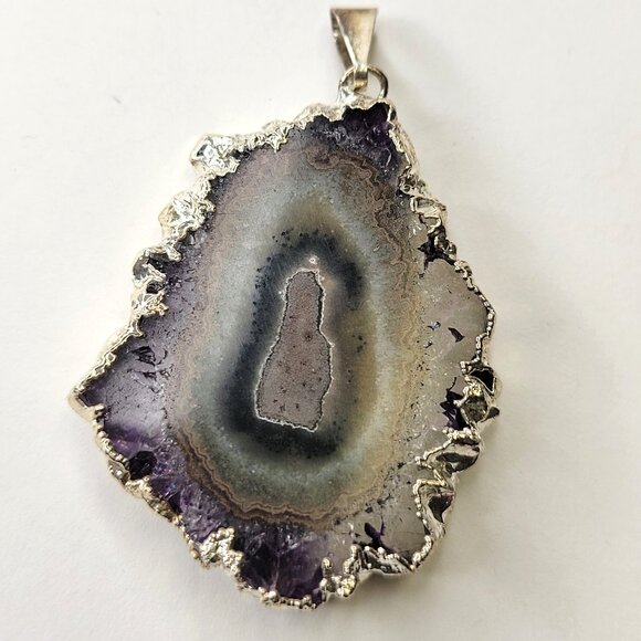 Purple Quartz Pendant, Large Agate Slice Pendant, Purple Stone Pendant - Picture 1 of 10